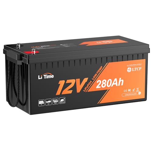 LiTime 12V 280Ah Plus Low-Temp Protection LiFePO4 Battery Built-in 200A BMS, Max 3584Wh Energy, Lithium Iron Phosphate Battery Perfect for Trolling Motors,Yacht, Marine, Boat, RVs, Home Energy