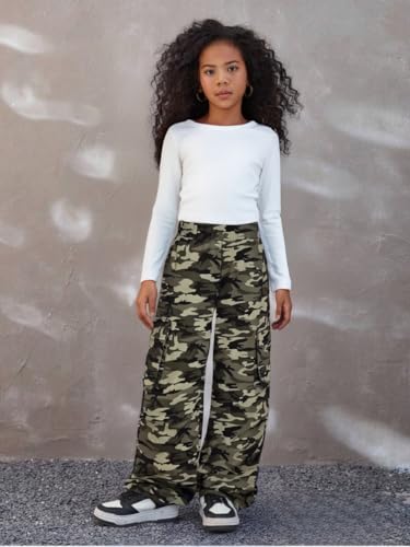Image of Azmxynol Girls Clothes 2 Piece Outfit Ribbed T-Shirt Top + Cargo Pants, Girls Fall Clothing Set, Sizes 5-16 Years