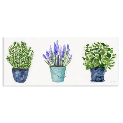 Potted Plants and Herbs, 7 x 17 Inch Mounted Print on Wall Plaque