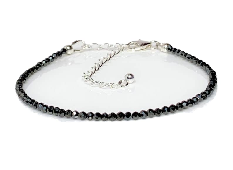 Bracelet onyx noir facetté 3mm LKBEADS avec fermoir plaqué argent unisexe