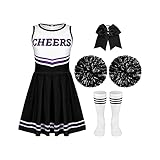 Toulite 4 Pcs Girls Halloween Cheerleader Costume Outfit Set Fancy Dress for Kids Halloween Birthday Party (Black, 9-10 Years)