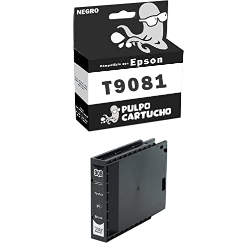 Pulpo Cartucho - Cartucho de Tinta Pigmentada Genérico T9081 Negro Compatible con Epson Ref. C13T908140 - para Impresoras Workforce Pro WF-6090, 6090DTWC, 6090DW, 6590, 6590D2TWFC, 6590DTWFC, 6590DWF