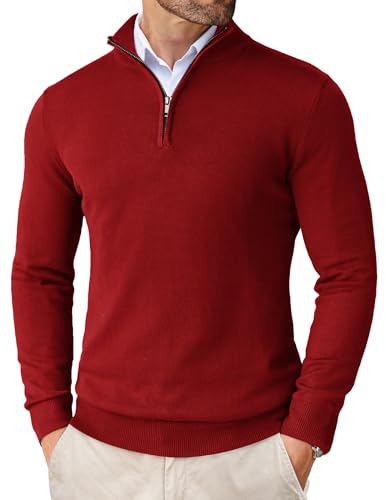 Image of COOFANDY Men's Quarter Zip Up Sweaters Slim Fit Lightweight Mock Pullover