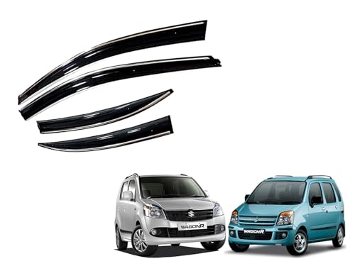 Image of CAR SAAZ Unbreakable Chrome Line Door Visor for WagonR (2006-2010)(Set of 4Pcs) | Rain Guard | Wind Deflector