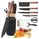 TOPLUCKY Knife Set, 7-Piece Kitchen Knife Set with Sharp Chef and Meat Knives, Anti-Rust Utility Knives Set for Kitchen, Kitchen Knife Block Set – Black
