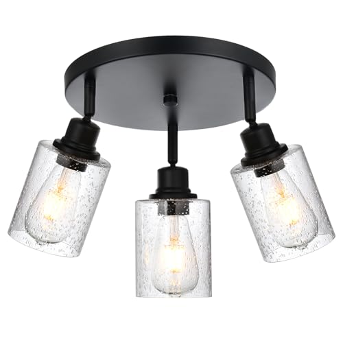 Image of 3 Light Modern Track Lighting with Flexibly Rotatable Light Head, Black Track Lighting Fixtures Ceiling Industrial Kitchen Round Ceiling Spotlight for Home Dorm Dining Room Hallway Closet
