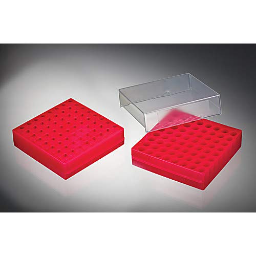 Labcon 2550-229-000-9, 64 Place Reversible Microtube Rack for 0.5mL to 2.0mL Tube with Clear Lid, Assorted Color, Pack of 5
