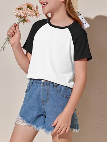 Image of Imily Bela Kids Girls T Shirts Casual Raglan Short Sleeve Crewneck Color Block Summer Tees 5-14 Years