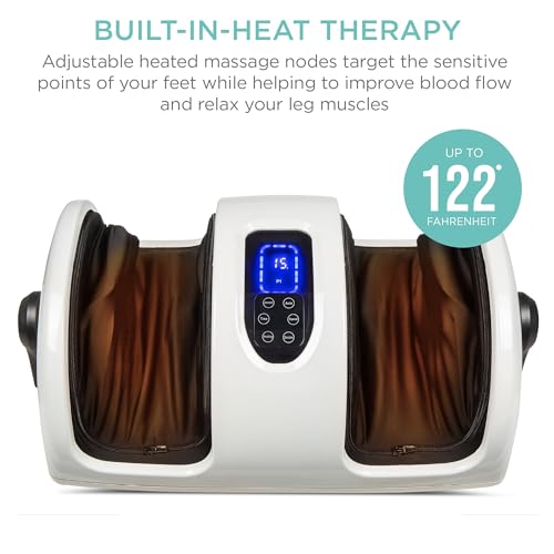 Image of Best Choice Products Shiatsu Foot Massager with Heat for Plantar Fasciitis & Neuropathy, Kneading Foot & Calf Massager with Remote, 360 Adjustable Handle, Rolling & Compression Massage - White