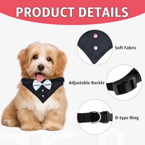Hund Smoking Bandana Halsband, Formale Hochzeit Party Hundehalstuch mit Fliege Verstellbar Krawatte Haustier Anzug Fliege für Hunde für Party Geburtstag für Kleine Mittelgroße und Große Hunde,XL