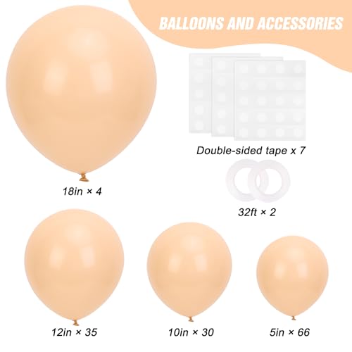Image of RUBFAC 135pcs Nude Balloons, Latex Boho Beige Apricot Balloon Different Sizes 18 12 10 5 Inch for Garland Arch Wedding Baby Shower Gender Reveal Anniversary Birthday Party Decorations