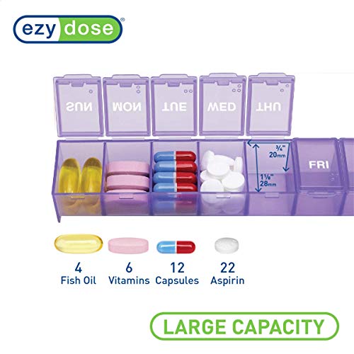 Image of EZY DOSE Weekly (7-Day) Daily Pill Case, Medicine Planner, Vitamin Organizer, Supplement Container, Convenient and Easy to Use, Large Compartments, Travel Friendly, Purple, Made in the USA, BPA Free