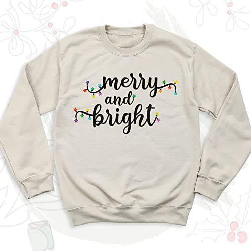 Merry and Bright Sweatshirt, Christmas Sweatshirt, Christmas Lights Theme Graphic Print Hooded, Unisex Adult Sweaters, Holiday Hoodie, Xmas Top Sweatshirt (Sweatshirt and Hoodie)4