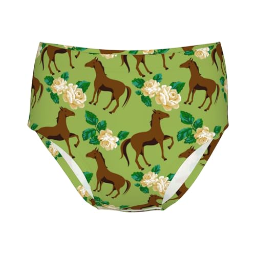 Horse And Pretty Roses Girls' Underwear Soft Cotton Little Girls Panties Comfort Briefs