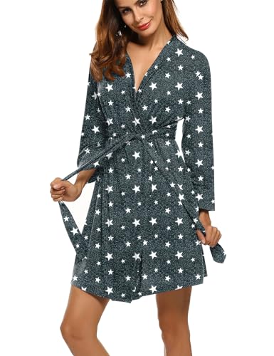 Image of HOTOUCH Womens Robe Lightweight Short Knit Bathrobe Soft Ladies Sleepwear with Pockets