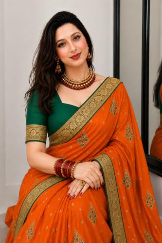 Image of Women's Glory Banarasi Satin Silk Saree with Embroidery Design