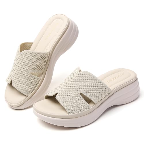 Minorsu Knit Platform Sandals for Women Comfortable Open Toe Summer Sandals Slip On Slides Shoes4