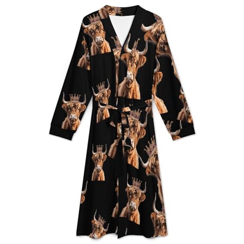 Highland Cow of King Soft Robe Long Sleeve Bathrobes V Neck Sleepwear Spa Robes with Belt Men Woman3