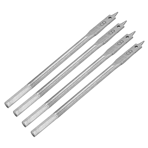 4PCS Spade Drill Bit Set, Wood Drill Bit Set 8mm High Carbon Steel Paddle Flat Bit Wood Hole Saw Cutter Woodworking Tool for Wood, Fiberglass, Plastic, PVC