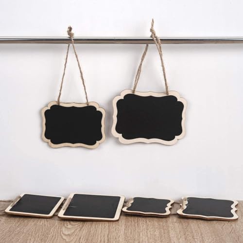 Image of CVANU 25 Pcs Mini Chalkboards Signs Hanging Rectangle Chalkboards Double Sided Blackboard Message Board Hanging Signs for Weddings, Kids Crafts C-1