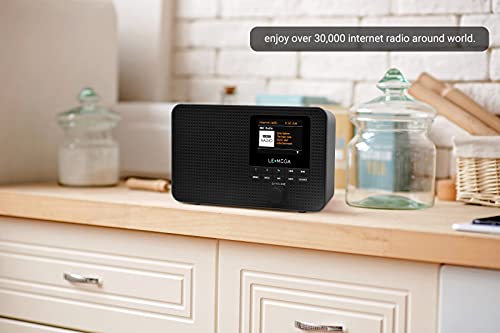 Image of LEMEGA IR1 Portable WIFI Internet Radio,FM Digital Radio,Bluetooth Speaker,Dual Alarms Clock,Sleep Snooze Timer,40 Presets, Headphone-Output,Colour Display,Batteries or Mains Powered - Black Finish