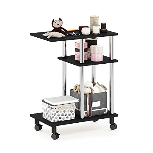 Furinno Turn-N-Tube C Shaped Side Table with Casters, Americano/Stainless Steel