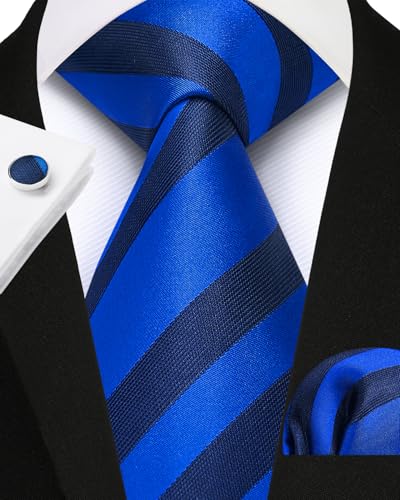 Image of Enlision Mens Ties Stripe Tie and Pocket Square Set Classic Formal Woven Neckties Handkerchief Cufflinks Wedding