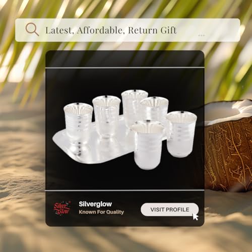 Image of Silverglow Ace Tray Glass Set | Silver Plated Glass Set of 6 with Tray | Juice, Water, Beverages Serving Set | Tableware Set | Perfect Diwali, Office, Wedding Return Gift Item