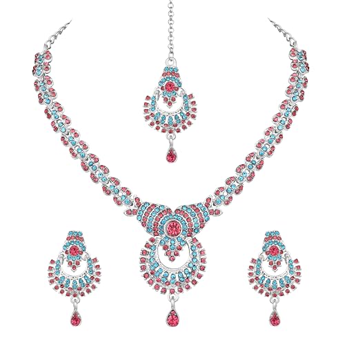 Image of Atasi International Delightful Rhodium Silver Plated Alloy Choker Necklace Set For Women