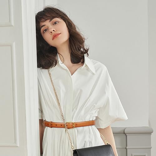 Image of Aurolran Women's Fashion Classic Metal Buckle Leather Belt with Jeans Dress