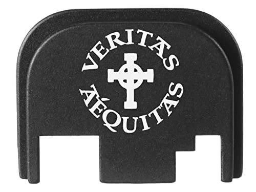 NDZ Performance Rear Slide Cover Back Plate for Glock Gen 1-4 Laser Engraved Hardcoat Anodized Aluminum in Black - Veritas Aequitas Bold