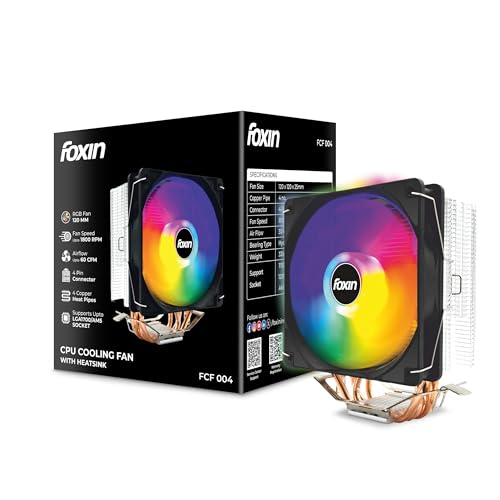 Image of Foxin FCF 004 CPU Cooling Fan with Rainbow LED | CPU Cooler 120mm RGB Fan | Hydramatic Bearing | 1800 RPM | 4 Copper Heat Pipes | 4-Pin | Compatible with Intel LGA1700 /115X /1200 & AMD AM2 /AM3 /AM4 /AM5