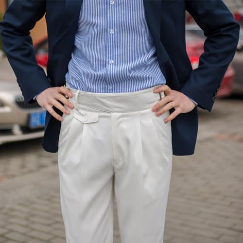 Men's Linen Pants Casual High Waisted Fit Flat Front Dress Pants Office Business Trousers3