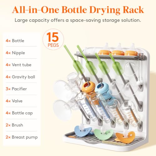 Image of Lifewit Large Baby Bottle Drying Rack 15 Hooks, Newborn Essentials Must Haves, Bottle Storage Organizer for Countertop, Cabinet, Rack Dryer Holder for Pacifiers, Pump Parts, Baby Stuff (Pack of 2)