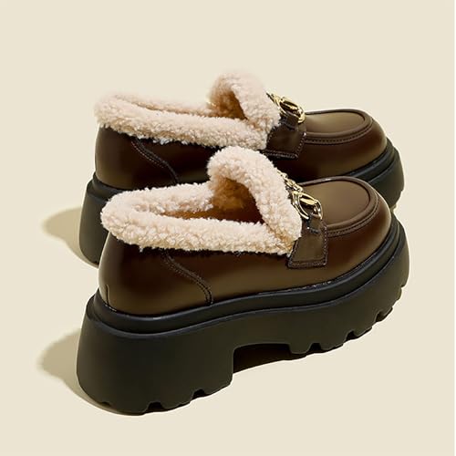 Women's Winter Fuzzy Chunky Platform, Fur-Lined Oxford Comfortable Thick Sole Elevator Shoes2