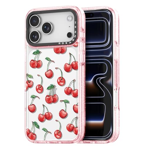 Coque compatible avec iPhone Pro motif cerise rose pailleté amusant pour sortir