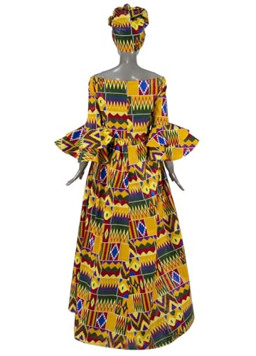 Image of iooiooi Womens African Print Party Maxi Dress Tradition Dashiki Ankara Long Dress & Headwrap