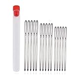 Agujas de Punta Roma 15 Piezas Agujas Romas Ojo Grande 3 Tamaños Agujas Romas (5,1 cm, 6 cm, 6.8 cm) Aguja de Zurcir con Botella Transparente Para Coser Lana Tela Cuero Pellejo