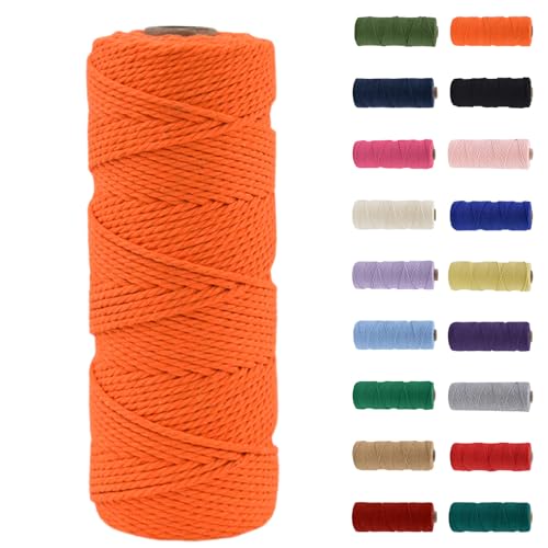 MORAINJAY 2mm Hilo de Macramé 100% Algodón,100m Naranja Cuerda para Manualidades,19 Colores Más,Cordón para DIY,Decoración y Regalos