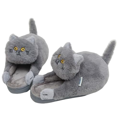 Pantoufles chat chaudes et duveteuses d'hiver pour sol glissant
