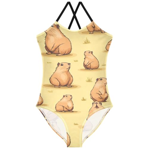 Pigsaly Girls One Piece Swimsuits Cute Capybara Desert Wild West Kids Cross Back Swimwear Beach Sport Bathing Suit 3T