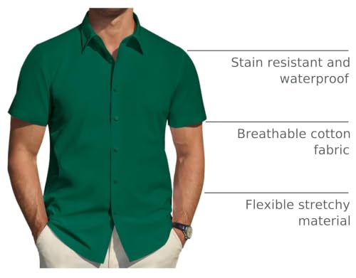 Image of J.VER Men's Short Sleeve Dress Shirts Stretch Stain Shield Casual Button Down Shirts Solid Formal Shirt