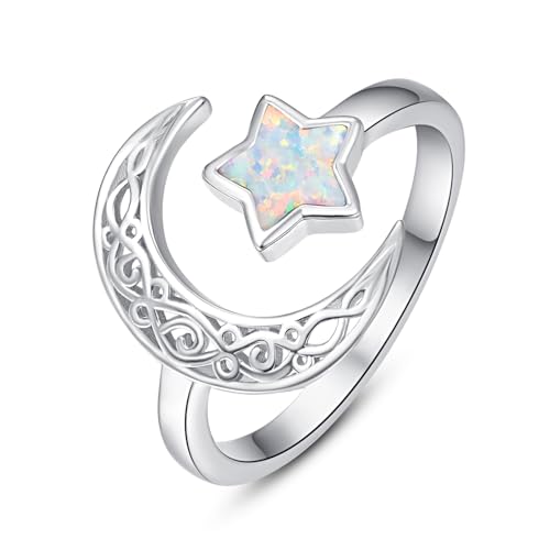 Bague noeud celtique en argent 925 bague lune et étoile ajustable pour femme