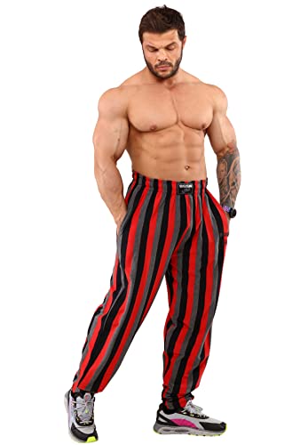Men's Baggy Pants Loose Fit Stripped Gym Workout Sweatpants With Pockets (L, Red) #TOP1