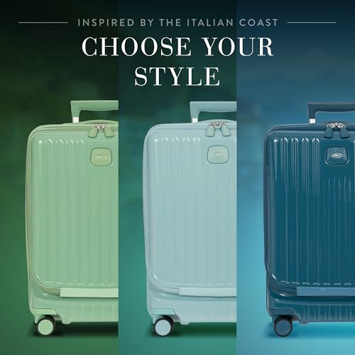 Image of Bric's Positano Trolley Spinner - Carry-On Luggage with Built-In USB Port and Lock - Lightweight Suitcases Made From Durable Polycarbonate - Protector Cover Included - 21 Inch with Pocket, Sea Green