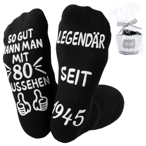 Belillpipi 1945 Geburtstag Geschenke, 80. Geburtstag Mann Geschenke für Männer zum 80, Lustige Socekn Geschenke für 80 Geburtstag, 80 Geburtstagsgeschenk für Männer Socken mit Spruch