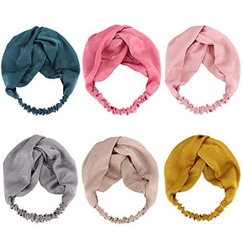Women Headbands, Turban Comfort Hair Band Stretchy Bows Breathable Headwraps Solid Cross Soft Elastic Hair Wrap Accessories for Fashion Yoga Sport Gym Running Athletic Travel- 6 Color