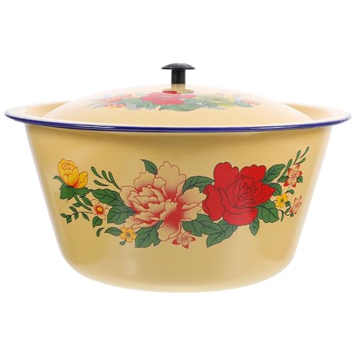 SUPVOX Olla Esmaltada Grande de 28 Cm Tapa, Cacerola Multiusos para Guisar y Cocinar Sopa, Resistente a Altas Temperaturas, Adecuado para Cocina Doméstica y Alimentación Estilo Aleatorio