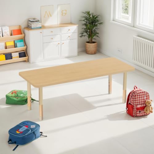 Image of 24 inch x 60 inch Rectangle Kids Classroom Table with Adjustable Chunky Wood Legs
