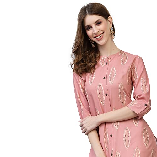 Image of Stylum Women's Turquoise Block Printed Rayon A-Line Kurta | Office Kurtas for Women (Available in Plus Sizes)